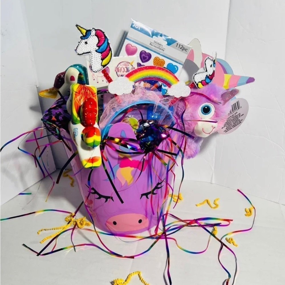 Girls Purple Unicorn Easter Birthday Gift Basket with Unicorn Toys